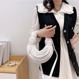 ⚡ Women's White Top Handle Leather Clutch Satchel Shoulder Noodles Underarm Bag